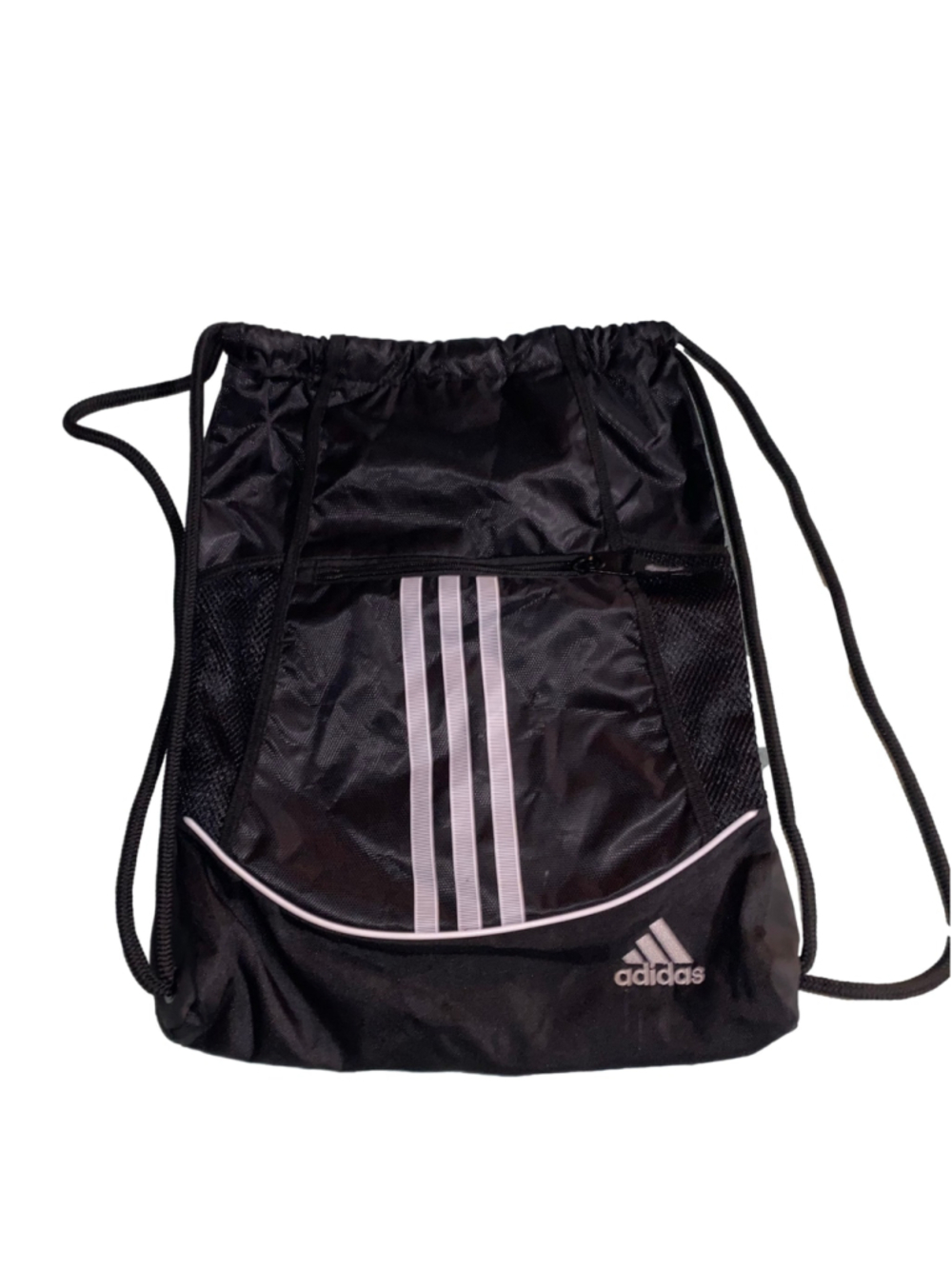 Men's Adidas Black and White Drawstring Backpack with Zipper pocket
